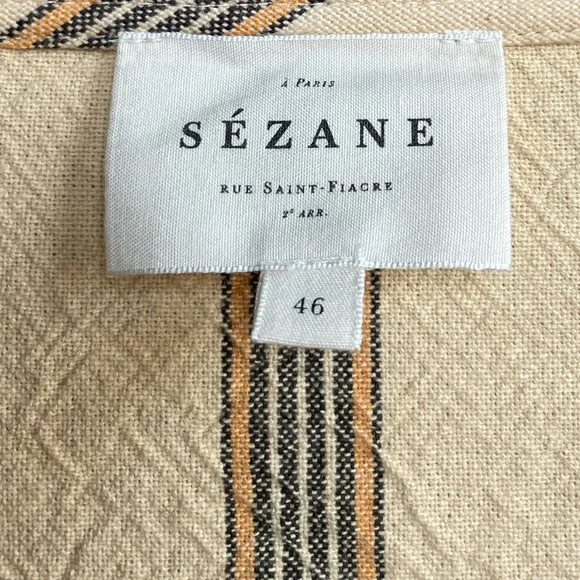 SEZANE Yellow Ecru Pink Striped Floral Embroidered Button Down Aina Blouse Shirt - Picture 15 of 16